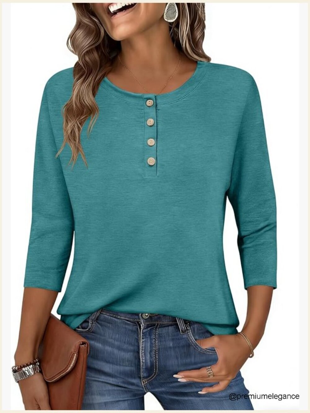 Womens 3/4 Sleeve Blouses Button Down Tunic Dressy Casual Tops Spring Fall